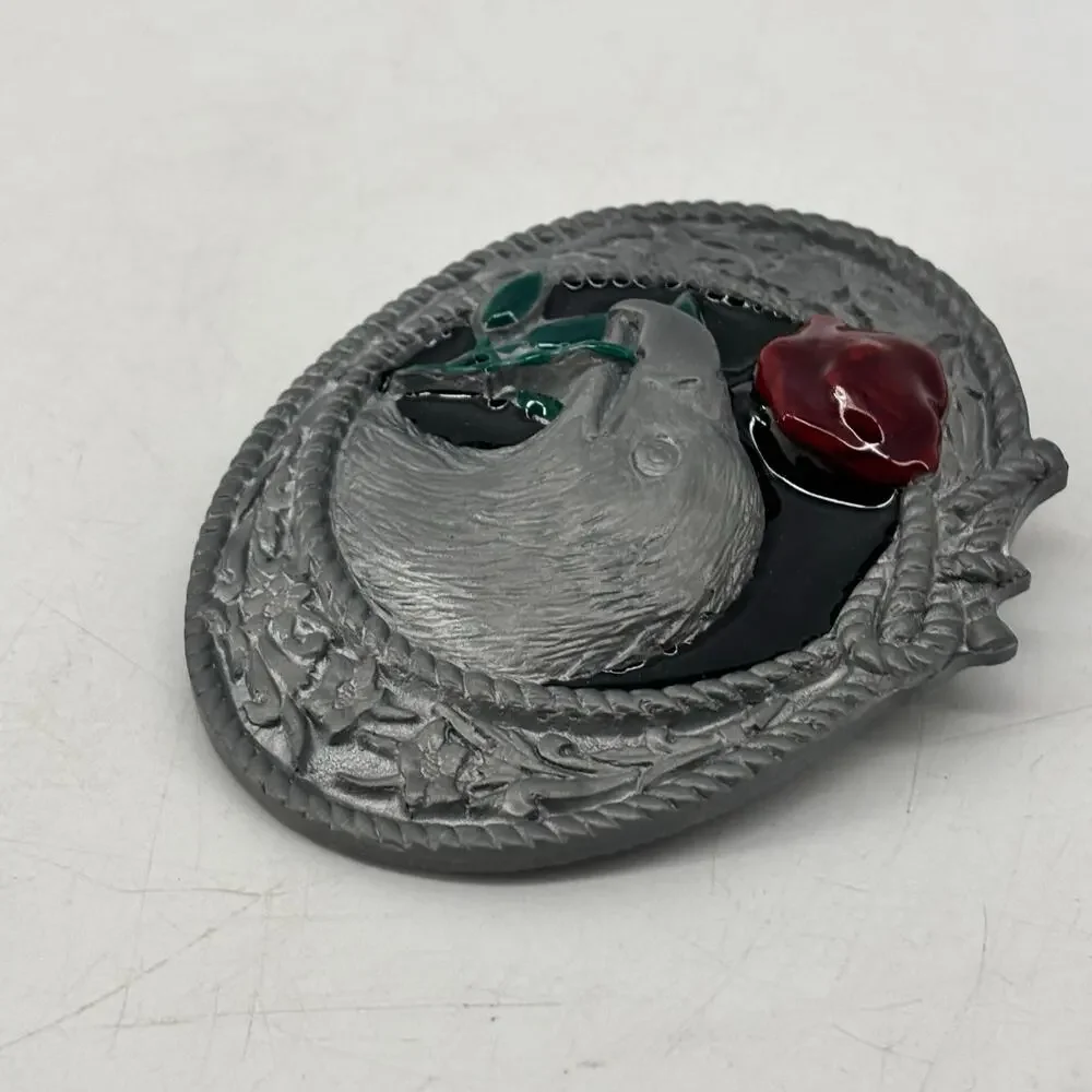 Eagle Belt Buckle Red Rose Enamel Western Americana Top Pewter